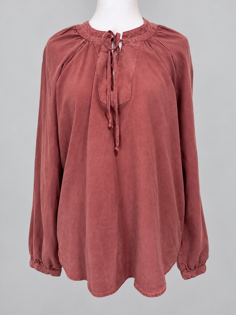 Anthropologie Cloth & Stone Tencel Tie Neck Peasant Blouse Dusty Rose L
